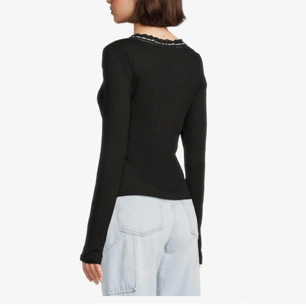 FREE PEOPLE ONLY YOU LONG SLEEVE TOP SP S BLACK WHITE